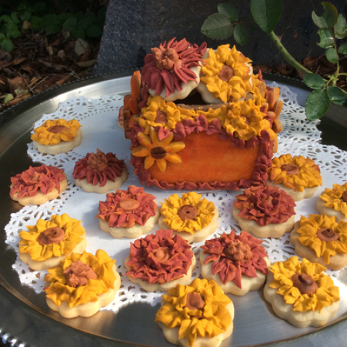 Autumn Centerpiece Cookie Box Filled With Mini Flowers